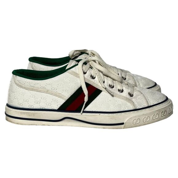 Gucci Tennis 1977 GG Low-Top Sneakers in White Canvas - Picture 1 of 7